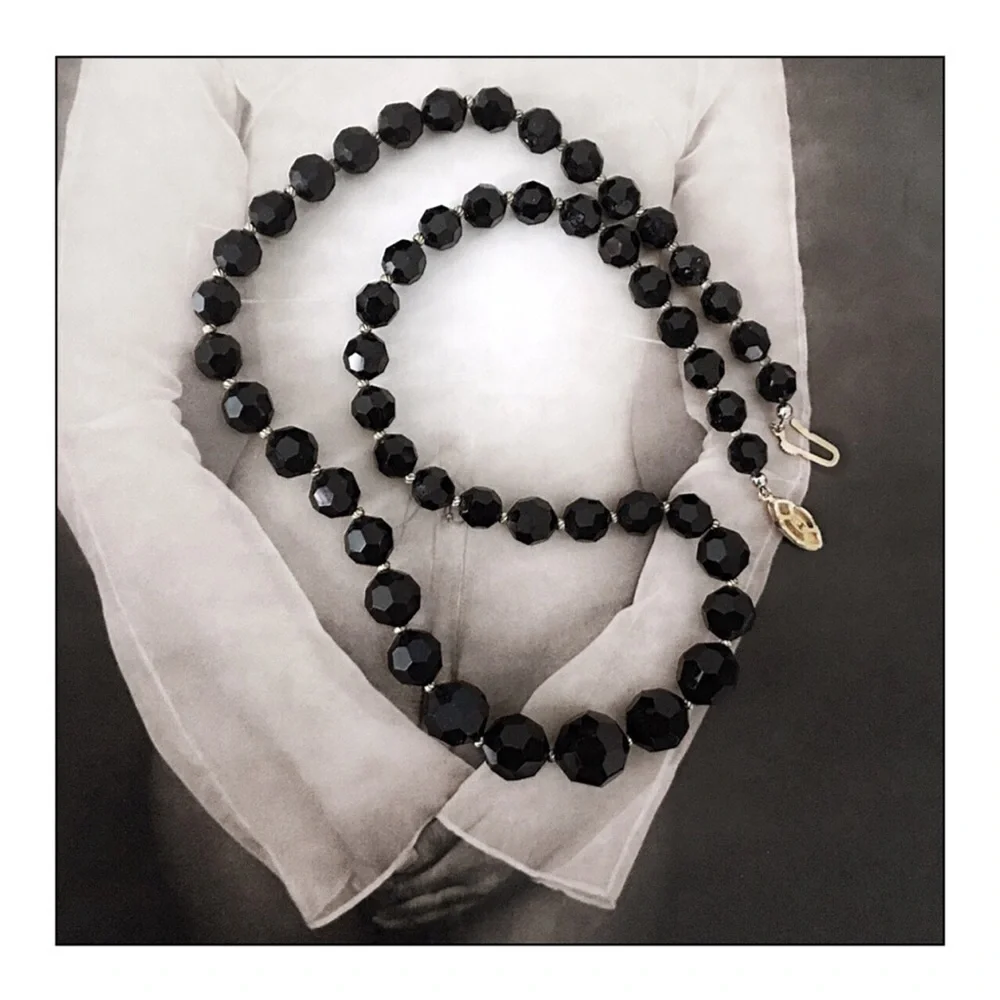 Vintage Czech Jet Crystal Beads Mourning Necklace
